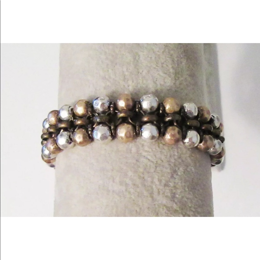 New Premier Designs Bracelet, two rows of antiqued silver & gold beads, Toggle